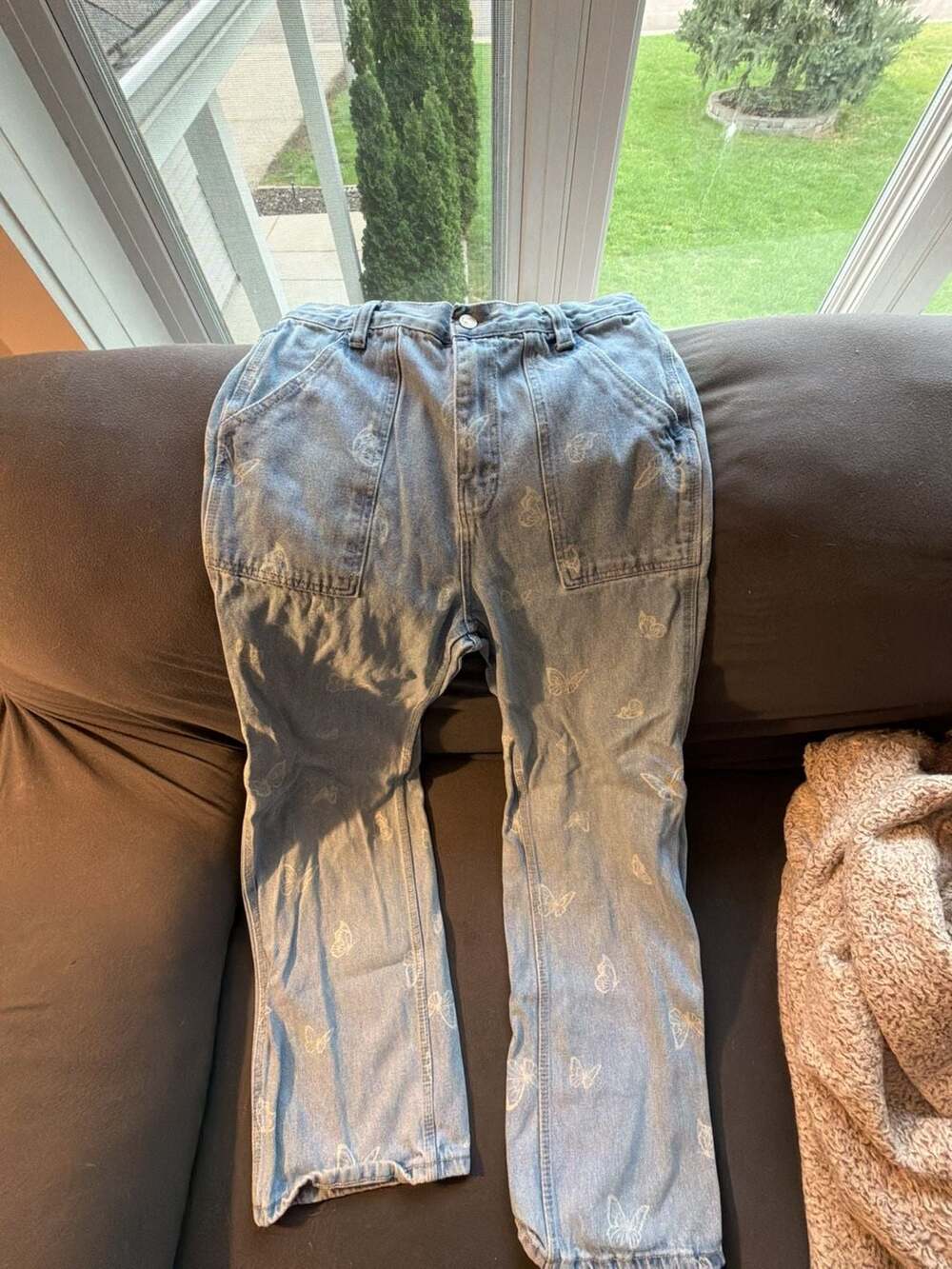 Simple Society Butterfly Print Jeans Light Wash Denim